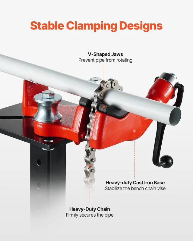Alt view image 3 of 6 - Heavy-Duty Pipe Chain Vise, 1/8" - 5" Pipe Capacity, 26" Rugged Chain & Cast Iron Base, Hitch Mount Vise Plate Holder With Adjustable Height - Fits 2 inch x 2 inch Receiver