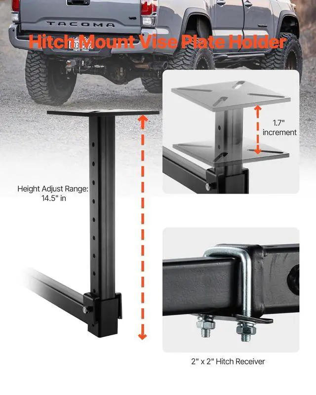 Alt view image 5 of 6 - Heavy-Duty Pipe Chain Vise, 1/8" - 5" Pipe Capacity, 26" Rugged Chain & Cast Iron Base, Hitch Mount Vise Plate Holder With Adjustable Height - Fits 2 inch x 2 inch Receiver