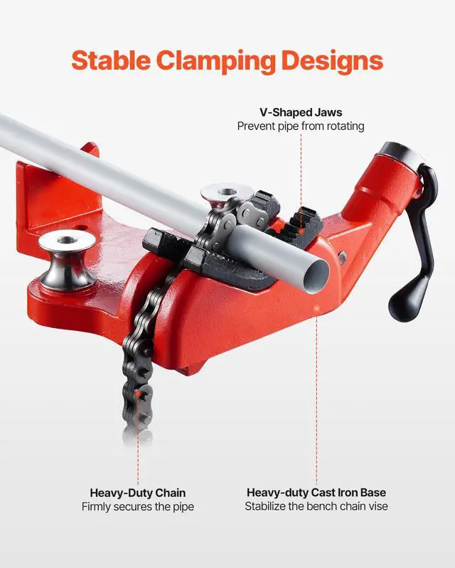 Alt view image 3 of 6 - Heavy-Duty Pipe Chain Vise, 1/2" - 8" Pipe Capacity, 34.6" Rugged Chain & Cast Iron Base, Industrial-Grade Pipe Clamping for Plumbing, Automotive Repairs, Metalworking