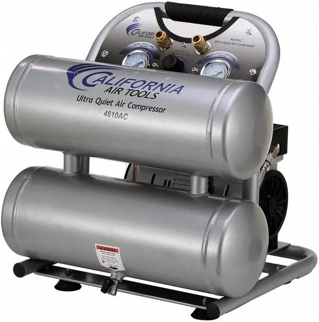 Main image of CAT-4610AC Ultra Quiet & Oil-Free 1.0 hp 4.6 gallon Aluminum Twin Tank Electric Portable Air Compressor, Silver