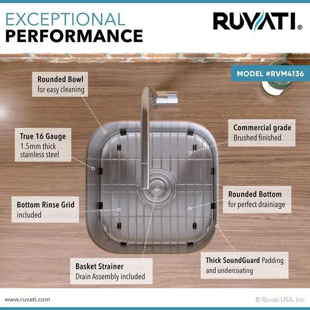 Alt view image 3 of 6 - 13" by 15" Inch RVM4136 Undermount Bar Sink - 16 Gauge Stainless Steel Kitchen Sink Single Bowl with Brushed Finish hides scratches, Easy-to-Clean Undermount kitchen Sink