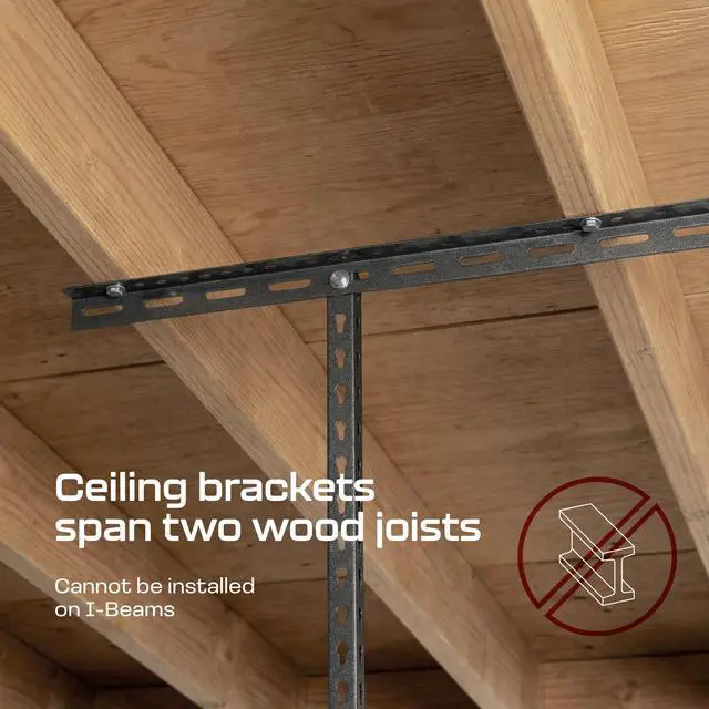 Alt view image 5 of 6 - MonsterRax Overhead Garage Storage Rack - 4 x 8 Ceiling Racks for Garage Shelving, Organization, Adjustable Hanging Storage, Grey, 12"- 21" Height Adjustment