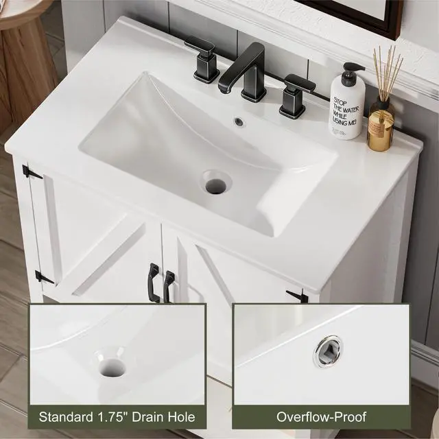 Alt view image 6 of 6 - 30" Bathroom Vanity with Sink, Modern Bathroom Cabinet with LED Light, Bathroom Vanity Set, Double Soft Closing Cabinet Door with Organizer, White