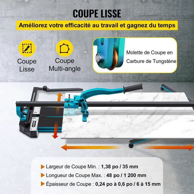 Alt view image 3 of 6 - Mophorn 48 Inch Tile Cutter Single Rail Double Brackets Manual Tile Cutter 3/5 in Cap w/Precise Laser Manual Cutter Tools for Precision Cutting (48 Inch)