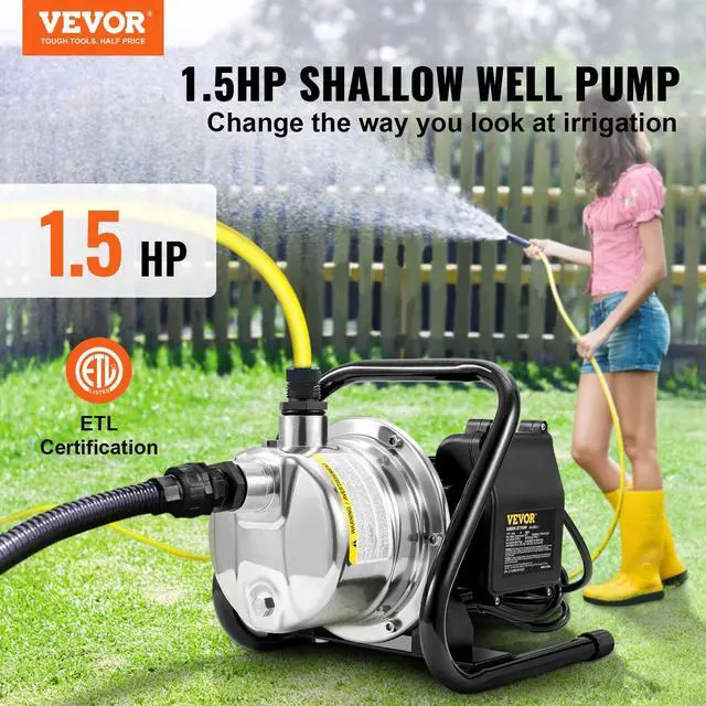 Alt view image 2 of 6 - Shallow Well Pump,Garden Jet Pump, 1.5 HP 115V, 1200 GPH 164 ft Height, Stainless Steel Sprinkler Booster Jet Pumps for Garden Lawn Irrigation system, Lake Fountain, Water Transfer