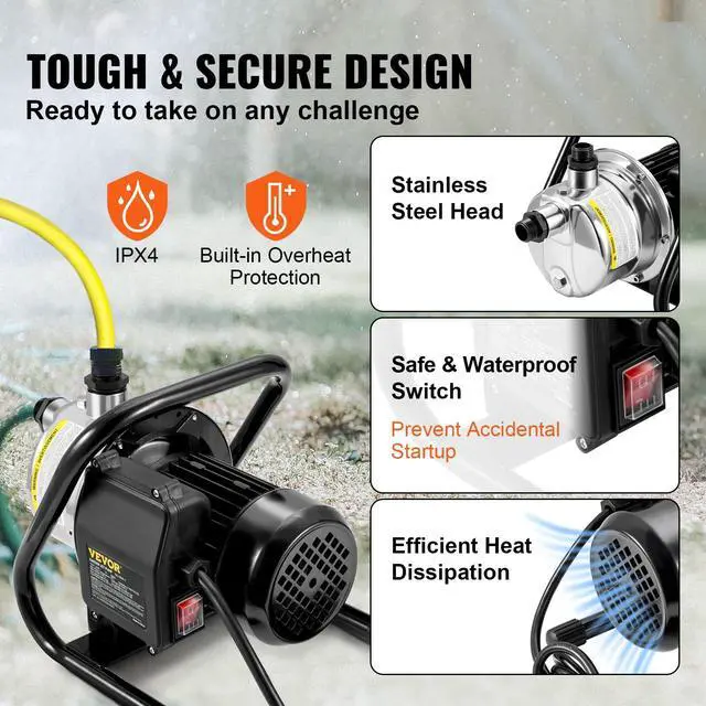 Alt view image 4 of 6 - Shallow Well Pump,Garden Jet Pump, 1.5 HP 115V, 1200 GPH 164 ft Height, Stainless Steel Sprinkler Booster Jet Pumps for Garden Lawn Irrigation system, Lake Fountain, Water Transfer