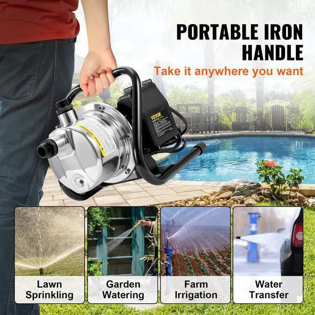 Alt view image 5 of 6 - Shallow Well Pump,Garden Jet Pump, 1.5 HP 115V, 1200 GPH 164 ft Height, Stainless Steel Sprinkler Booster Jet Pumps for Garden Lawn Irrigation system, Lake Fountain, Water Transfer