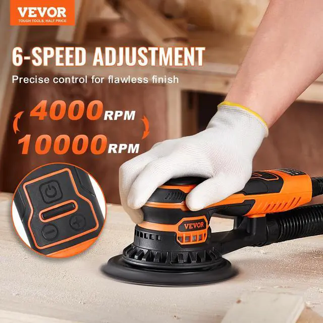 Alt view image 2 of 6 - Random Orbital Sander 5 & 6-Inch, 350W Brushless Orbital Sander, 10,000 PRM 6 Variable Speed Electric Palm Sander with 20PCS Sandpapers, Dust Connector & Hose for Woodworking Detailing Sanding