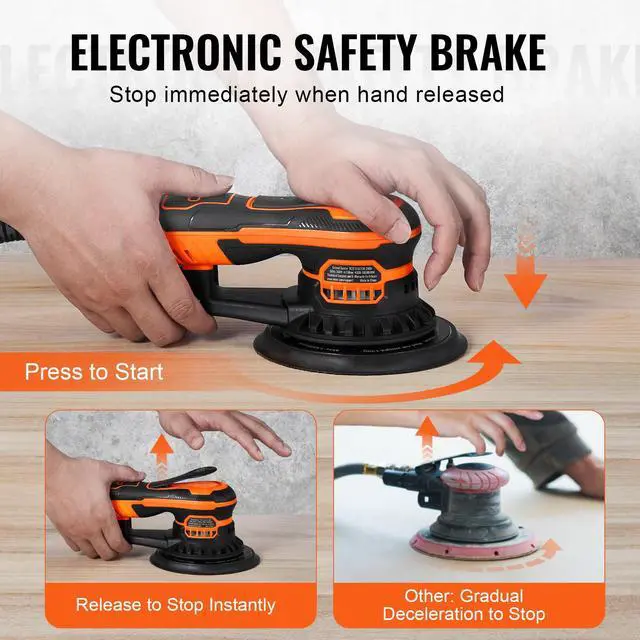 Alt view image 5 of 6 - Random Orbital Sander 5 & 6-Inch, 350W Brushless Orbital Sander, 10,000 PRM 6 Variable Speed Electric Palm Sander with 20PCS Sandpapers, Dust Connector & Hose for Woodworking Detailing Sanding
