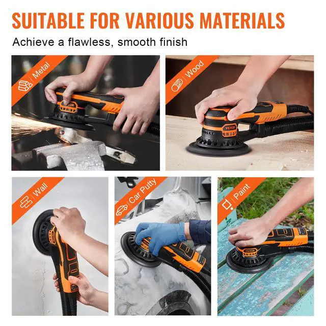 Alt view image 6 of 6 - Random Orbital Sander 5 & 6-Inch, 350W Brushless Orbital Sander, 10,000 PRM 6 Variable Speed Electric Palm Sander with 20PCS Sandpapers, Dust Connector & Hose for Woodworking Detailing Sanding