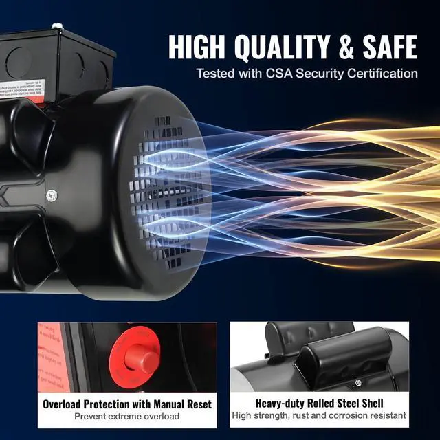 Alt view image 5 of 6 - 2HP Electric Motor 1725 RPM, AC 115V/230V, 56C Frame, Air Compressor Motor Single Phase, 5/8" Keyed Shaft, CW/CCW Rotation for Agricultural Machinery and General Equipment