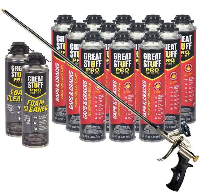 Main image of Gaps & Cracks 24 oz Complete Kit 12-Pack Foam Sealant with AWF PRO 2 ft Professional Spray Foam Gun & 2 Cans of Cleaner