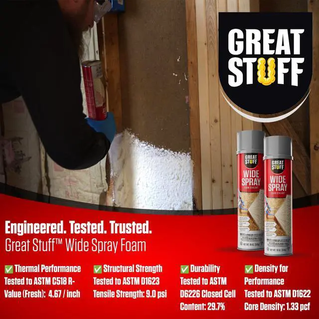 Alt view image 2 of 6 - Wide Spray Foam Insulation Kit Closed Cell Polyurethane Expanding Sealant for Indoor & Outdoor Use 12 Pack, 18 oz Cans with Nozzles, Gloves, Safety Glasses