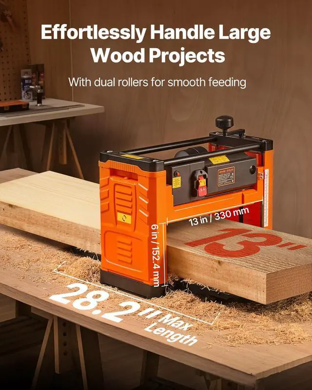 Alt view image 5 of 6 - Thickness Planer, Two-Blade, 13-Inch Width Worktable Power Benchtop Planer, 1800W 23500 RPM Powerful Motor, Dual Rollers, Over Protection, Single Speed Woodworking, for Hard & Soft Wood Material