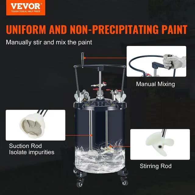 Alt view image 2 of 6 - Spray Paint Pressure Pot Tank, 30L/8gal Air Paint Pressure Pot with Manual Mixing Agitator, Leak Repair Sealant for Industry Home Decor Architecture Construction Automotive Painting, 70PSI Max