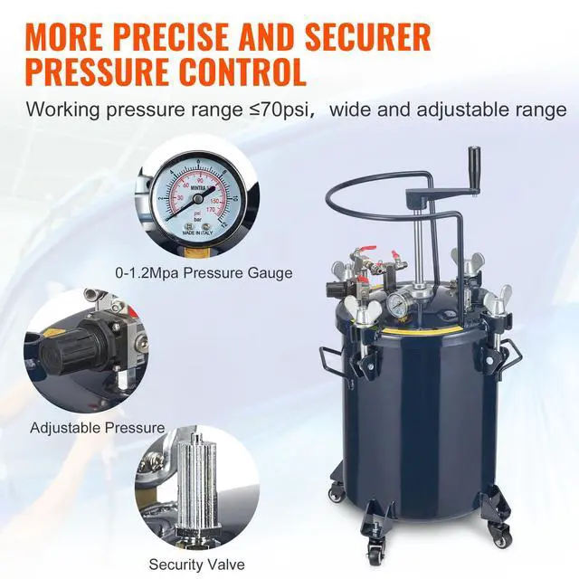 Alt view image 5 of 6 - Spray Paint Pressure Pot Tank, 30L/8gal Air Paint Pressure Pot with Manual Mixing Agitator, Leak Repair Sealant for Industry Home Decor Architecture Construction Automotive Painting, 70PSI Max