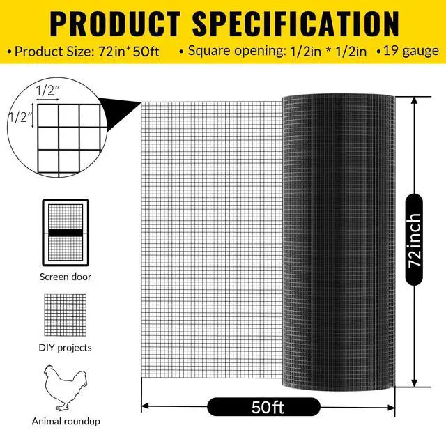 Alt view image 2 of 6 - Hardware Cloth 1/2 inch 72 x 50 ft Heavy Duty Black Chicken Wire Fencing 19 Gauge Vinyl Coated Welded Wire Mesh Roll PVC Hardware Cloth Chicken Wire Fencing Garden Fence Tree Guard