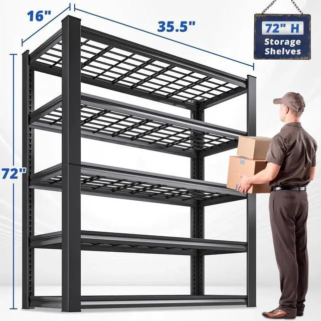Alt view image 3 of 6 - 2-Pack Commercial Heavy Duty Shelving, 3010 LBS Capacity per Shelf 72" H Industrial Storage Rack, 5-Tier Adjustable Boltless Rivet Metal Shelving Unit for Warehouse Garage Workshop Retail Store
