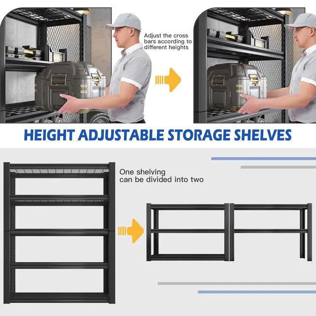 Alt view image 5 of 6 - 2-Pack Commercial Heavy Duty Shelving, 3010 LBS Capacity per Shelf 72" H Industrial Storage Rack, 5-Tier Adjustable Boltless Rivet Metal Shelving Unit for Warehouse Garage Workshop Retail Store