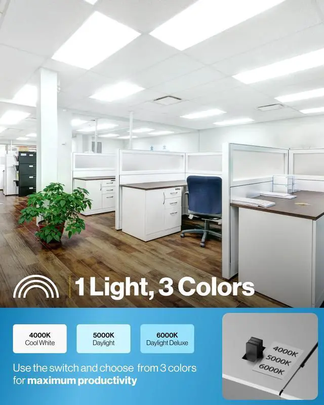 Alt view image 2 of 6 - Sunco 6 Pack 2x4 LED Flat Panel Light Drop Ceiling Office Shop Commercial Warehouse Fixture, 6500 Lumens, Selectable Features, 30W/40W/50W, 4000K/5000K/6000K, Dimmable (0-10V), Dustproof ETL