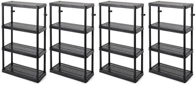 Main image of 4 Shelf Fixed Height Medium Duty Storage Unit 14 x 32 x 54.5" Organizer System for Home, Garage, Basement, & Laundry, Black (4 Pack)