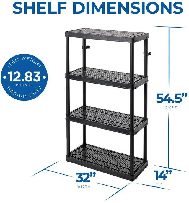 Alt view image 3 of 6 - 4 Shelf Fixed Height Medium Duty Storage Unit 14 x 32 x 54.5" Organizer System for Home, Garage, Basement, & Laundry, Black (4 Pack)