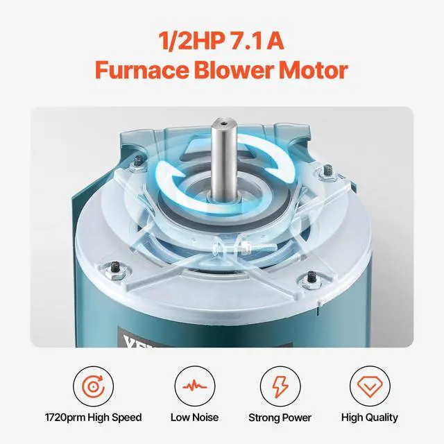 Alt view image 2 of 6 - 1/2HP Furnace Blower Motor 1720RPM, 115V 7.1A Belt Drive Blower Motor Single Phase - 0.5" Shaft Diameter, 1.6" Shaft Length, CW/CCW Rotation