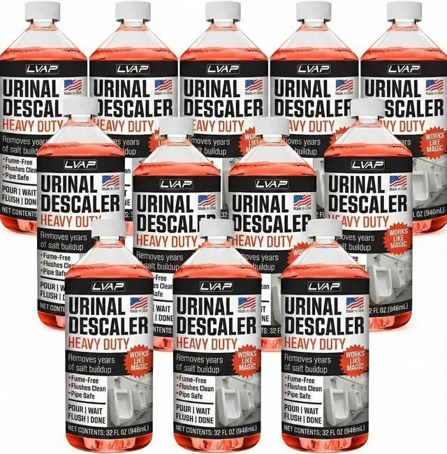 Main image of Heavy Duty Urinal Salt Remover Made in USA Commercial Grade Urinal Drain Cleaner & Odor Eliminator. Removes Salt, Calcium, Rust and Scale Build Up 32 fl oz Bottles - 12 Pack