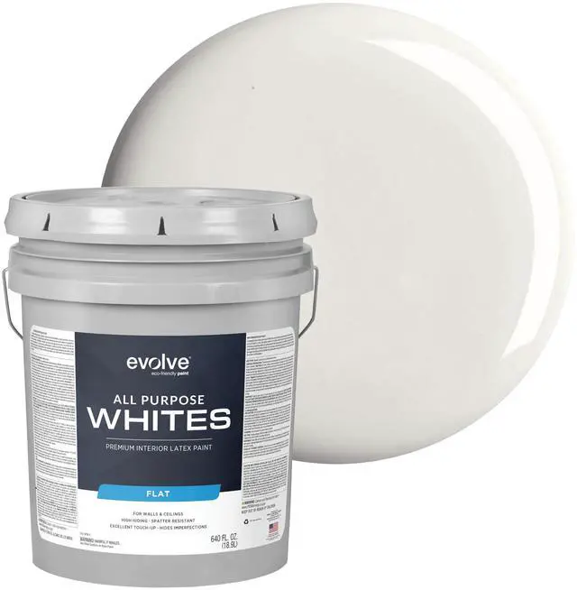 Main image of All Purpose Whites Paint & Primer, Flat (Snow Drift), 5 Gallon Interior Latex, Excellent Touch-Up, High Hiding, Durable Paint for Walls & Ceilings
