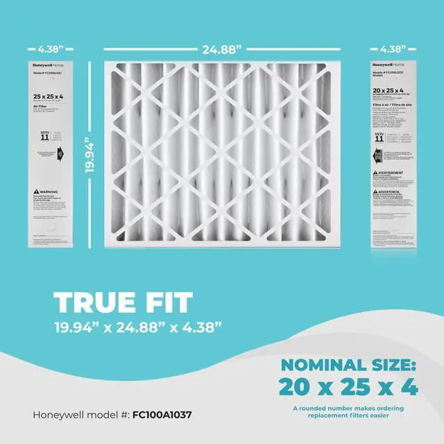 Alt view image 2 of 6 - 20x25x4 Air Filter Replacement MERV 11, FC100A1037 Pleated HVAC AC Furnace Filters with Cleaning Cloth, 5-Pack (Actual Size: 19.94 x 24.88 x 4.38 Inches)
