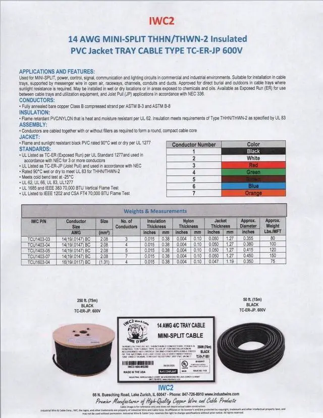 Alt view image 4 of 4 - 14 AWG 4-Conductor Mini-Split Cable 250 FT (Black) 600V 100% Copper UL Listed Indoor/Outdoor Made in USA