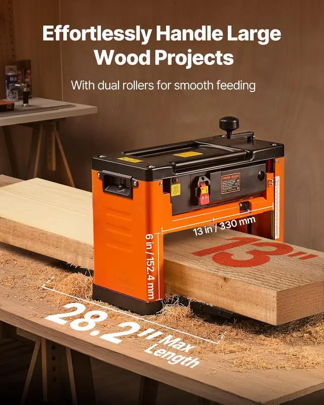 Alt view image 5 of 6 - 13-Inch Thickness Planer, Three-Blade Power Benchtop Planer, with 2000W 23500 RPM Powerful Motor, Dual Rollers, Over Protection, for Hard Soft Wood Material