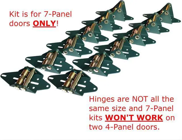 Alt view image 2 of 6 - Green Hinge System 7P/2C | Garage Door Hinges | 7 Panels Tall |Gold Springs | HD Commercial & 2-Car Wide Residential | Any Width | Weather Sealing | 12-Gauge HD Steel | Made in USA