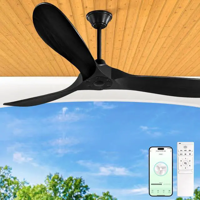 Main image of Outdoor Ceiling Fan No Light for Patios, 52 inch Ceiling Fans Without Lights with Smart App and Remote Control, Wet Rated 3 Blades Wood Propeller Modern Fan for Exterior Outside, High CFM, Black