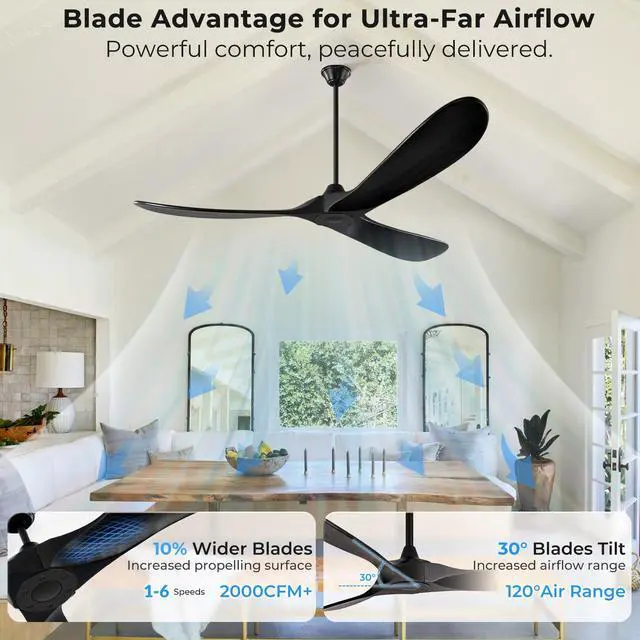 Alt view image 4 of 6 - Outdoor Ceiling Fan No Light for Patios, 52 inch Ceiling Fans Without Lights with Smart App and Remote Control, Wet Rated 3 Blades Wood Propeller Modern Fan for Exterior Outside, High CFM, Black