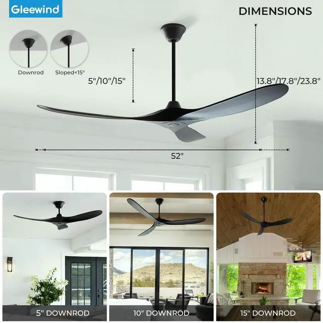 Alt view image 5 of 6 - Outdoor Ceiling Fan No Light for Patios, 52 inch Ceiling Fans Without Lights with Smart App and Remote Control, Wet Rated 3 Blades Wood Propeller Modern Fan for Exterior Outside, High CFM, Black