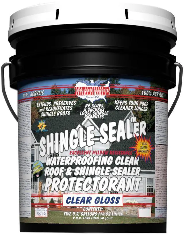 Main image of Shingle Sealer - 7 Year - High Solids - Clear Sealer Protectorant 5 Gallon | Waterproofing - 100% Acrylic - Shingle Roof Rejuvenation Treatment - Extend Preserve & Protect - Keeps Roofs Cleaner Longer