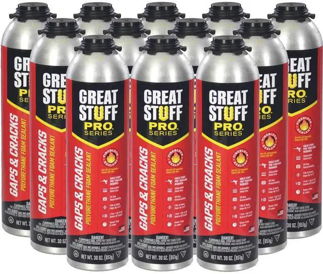 Main image of Gaps & Cracks 30 oz Fireblock Foam Insulation Sealant Closed Cell, Polyurethane Expanding Spray Foam Insulates & Seals Gaps Up to 3", Pack of 12