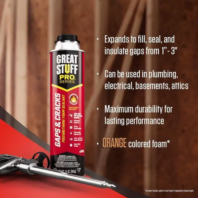 Alt view image 2 of 6 - Gaps & Cracks 30 oz Fireblock Foam Insulation Sealant Closed Cell, Polyurethane Expanding Spray Foam Insulates & Seals Gaps Up to 3", Pack of 12