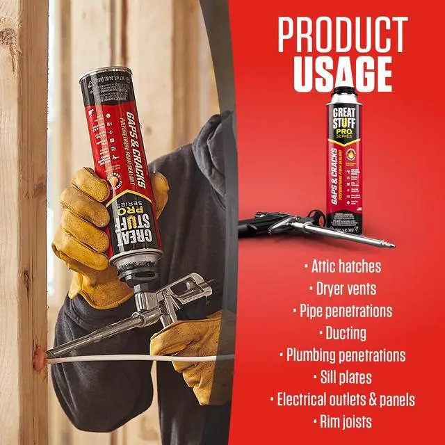 Alt view image 3 of 6 - Gaps & Cracks 30 oz Fireblock Foam Insulation Sealant Closed Cell, Polyurethane Expanding Spray Foam Insulates & Seals Gaps Up to 3", Pack of 12