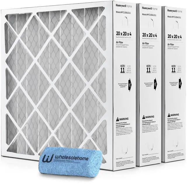 Main image of 20x20x4 Air Filter Replacement MERV 11, FC100A1011 Pleated HVAC AC Furnace Filters with Cleaning Cloth, 3-Pack (Actual Size: 19.94 x 19.75 x 4.38 Inches)
