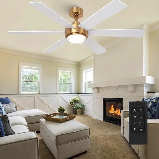 Main image of 54" Gold Ceiling Fan with Lights and Remote, Modern White & Gold Ceiling Fan, Quiet DC Motor, 6-Speed Reversible Fan, Dimmable LED, Luxury Ceiling Fan for Bedroom Living Room Dining Room