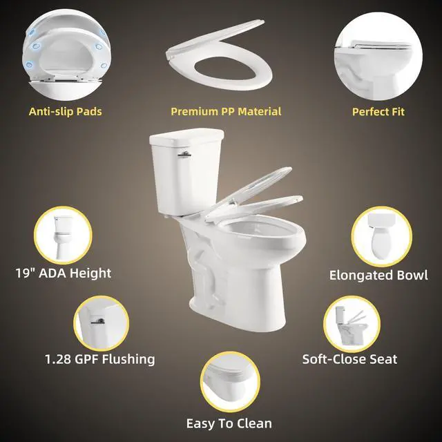 Alt view image 2 of 6 - 19 Inch High Toilet, ADA & Elongated Extra Tall Toilet for Seniors, Comfort Height Two-Piece Toilet With Soft-Close Seat,12 Rough-In, S-Trap, Siphonic Flush 1.28 GPF