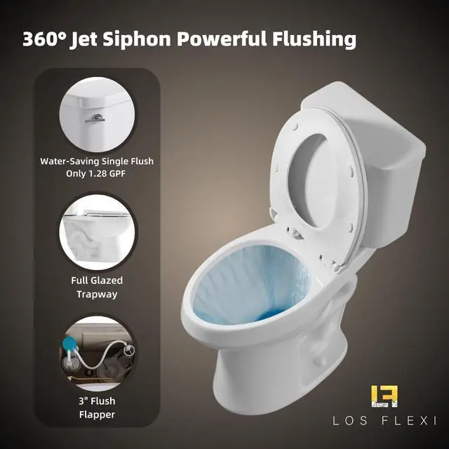 Alt view image 3 of 6 - 19 Inch High Toilet, ADA & Elongated Extra Tall Toilet for Seniors, Comfort Height Two-Piece Toilet With Soft-Close Seat,12 Rough-In, S-Trap, Siphonic Flush 1.28 GPF