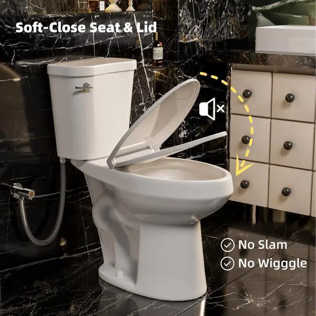 Alt view image 6 of 6 - 19 Inch High Toilet, ADA & Elongated Extra Tall Toilet for Seniors, Comfort Height Two-Piece Toilet With Soft-Close Seat,12 Rough-In, S-Trap, Siphonic Flush 1.28 GPF