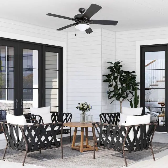Alt view image 5 of 6 - Ceiling Fans Belmar 52 Inch Ceiling Fan With Light, Indoor/Outdoor Ceiling Fan with Pull Chain, LED Tri-Mount 5 Blade Design, ETL Damp Rated, Bronze (50512-01)