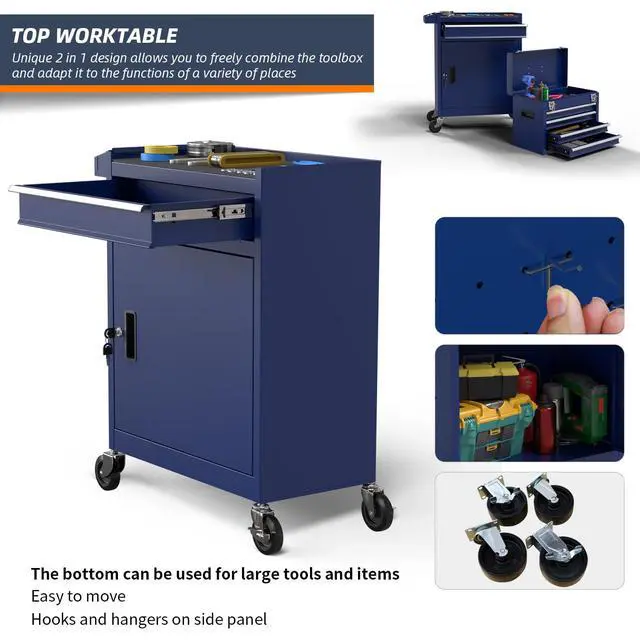 Alt view image 5 of 6 - 5-Drawer High Capacity Rolling Tool Box, Removable Cabinet Storage Tool Chest with Wheels and Drawers, Detachable Toolbox with Lock for Mechanics Garage Workshop and Tool Room (Blue)