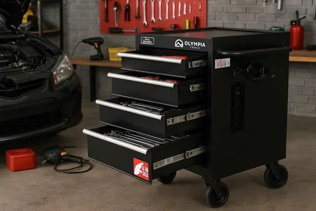 Alt view image 2 of 6 - 27-Inch Rolling Tool Cabinet with 4 Drawers - Mobile Tool Chest with Ball Bearing Slides and Fully Extendable Drawers for Garage Storage