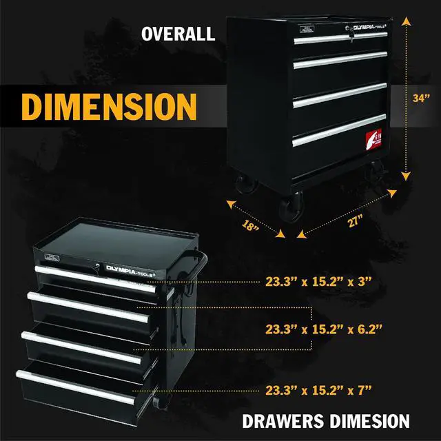 Alt view image 3 of 6 - 27-Inch Rolling Tool Cabinet with 4 Drawers - Mobile Tool Chest with Ball Bearing Slides and Fully Extendable Drawers for Garage Storage
