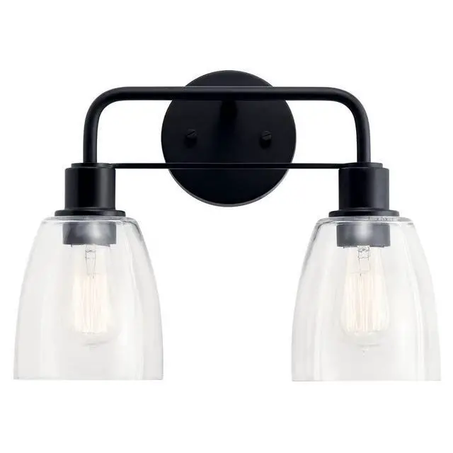 Alt view image 3 of 5 - Meller 15.25" 2-Light Bathroom Vanity Light Fixture with Clear Glass in Brushed Nickel, Industrial Modern Wall Mount Over Mirror for Makeup Lighting (15.25" x 7" x 11.25"), 55101NI